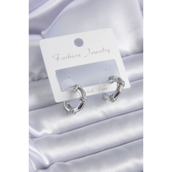 Gümüş Renk Zirkon Taşlı Halka Model Pirinç Kadın Küpe Gümüş Renk Zirkon Taşlı Halka Model Pirinç Kadın Küpe