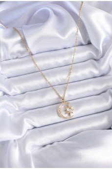 316L Çelik Gold Renk Zirkon Taşlı Ay Yıldız Model Kadın Kolye 316L Çelik Gold Renk Zirkon Taşlı Ay Yıldız Model Kadın Kolye