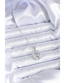 316L Çelik Gümüş Renk Zirkon Taşlı Ay Yıldız Model Kadın Kolye