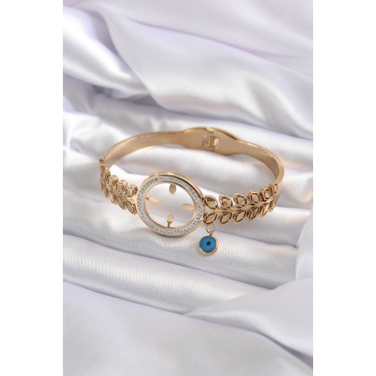 316L Çelik Gold Renk Çeyrek Takılabilen Zirkon Taş Detay Kadın Kelepçe