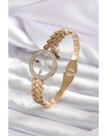 316L Çelik Gold Renk Çeyrek Takılabilen Zirkon Taş Detay Kadın Kelepçe