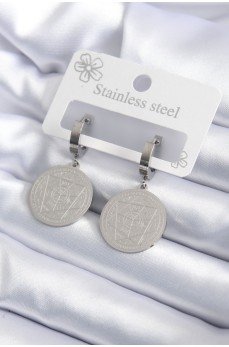 316L Çelik Gümüş Renk Pentagram İşleme Model Kadın Küpe