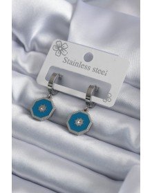 316L Çelik Gümüş Renk Geometrik Model Zirkon Taş Detay Kadın Küpe