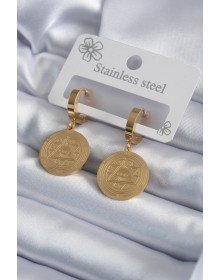 316L Çelik Gold Renk Pentagram İşleme Model Kadın Küpe
