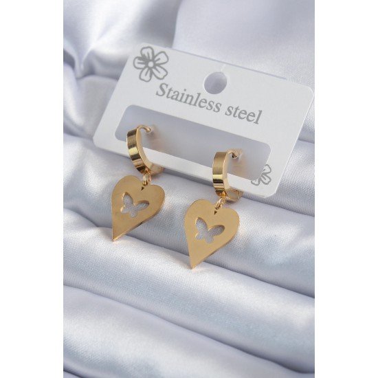 316L Çelik Gold Renk Kalp Model Kelebek İşleme Kadın Küpe 316L Çelik Gold Renk Kalp Model Kelebek İşleme Kadın Küpe