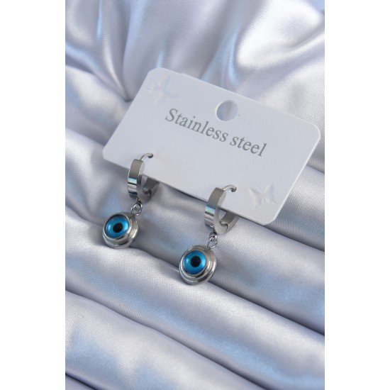 316L Çelik Gümüş Renk Nazar Boncuk Model Kadın Küpe 316L Çelik Gümüş Renk Nazar Boncuk Model Kadın Küpe