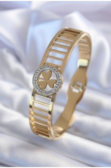 316L Çelik Gold Renk Zirkon Taşlı Yonca Model Kadın Kelepçe 316L Çelik Gold Renk Zirkon Taşlı Yonca Model Kadın Kelepçe