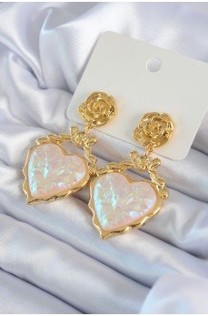 Gold Renk Gül Sallantı Kalp Model Pirinç VİP Kadın Küpe Gold Renk Gül Sallantı Kalp Model Pirinç VİP Kadın Küpe