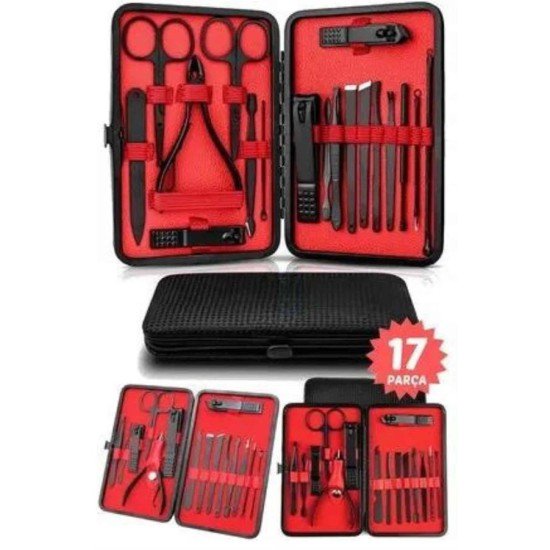 17 Parça El Ayak Bakım Seti Tırnak Temizleme Manikür Pedikür Cımbız Törpü Tırnak Makası