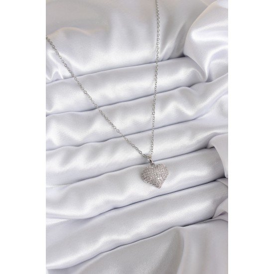 316L Çelik Zincir Gümüş Renk Zirkon Taş Detay Kalp Model Kadın Kolye 316L Çelik Zincir Gümüş Renk Zirkon Taş Detay Kalp Model Kadın Kolye