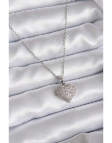316L Çelik Zincir Gümüş Renk Zirkon Taş Detay Kalp Model Kadın Kolye