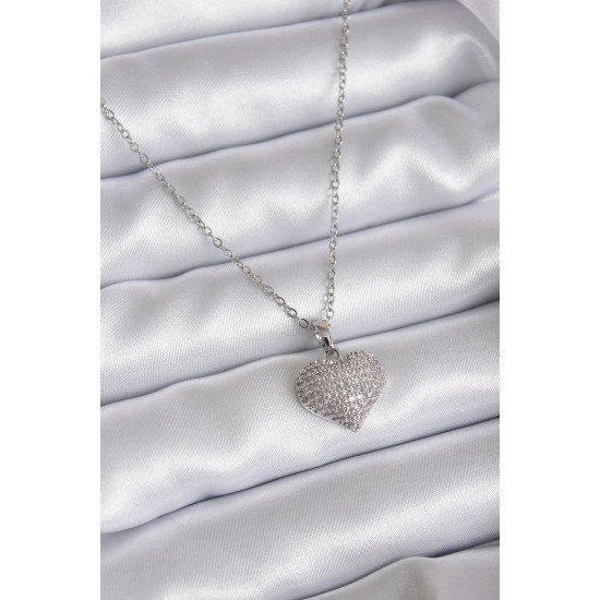 316L Çelik Zincir Gümüş Renk Zirkon Taş Detay Kalp Model Kadın Kolye 316L Çelik Zincir Gümüş Renk Zirkon Taş Detay Kalp Model Kadın Kolye