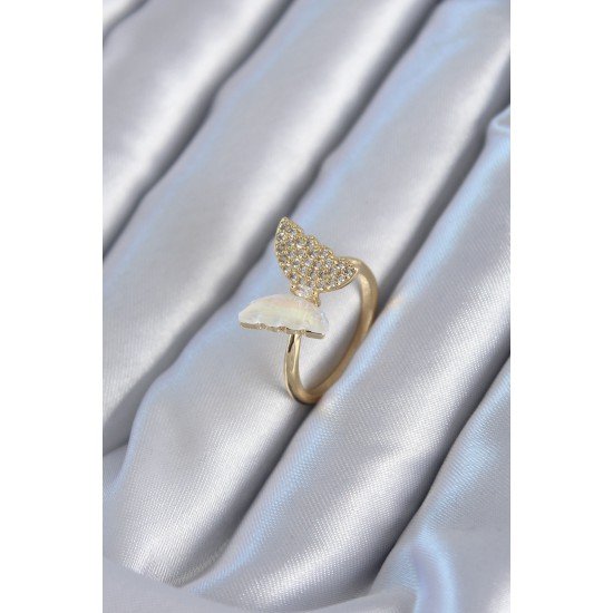 Gold Renk Zirkon Taş Detay Pirinç Kadın Yüzük Gold Renk Zirkon Taş Detay Pirinç Kadın Yüzük