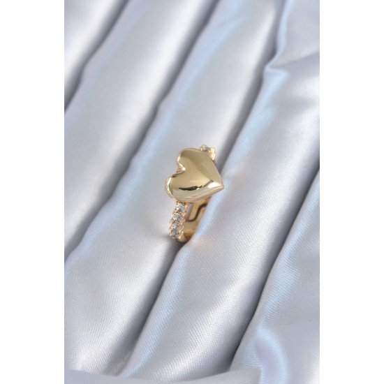 Gold Renk Pirinç Zirkon Taşlı Kalp Model Kadın Yüzük Gold Renk Pirinç Zirkon Taşlı Kalp Model Kadın Yüzük