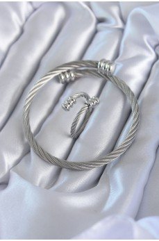 316L Çelik Gümüş Renk Sarmal Model Erkek Bileklik Yüzük Kombini 316L Çelik Gümüş Renk Sarmal Model Erkek Bileklik Yüzük Kombini