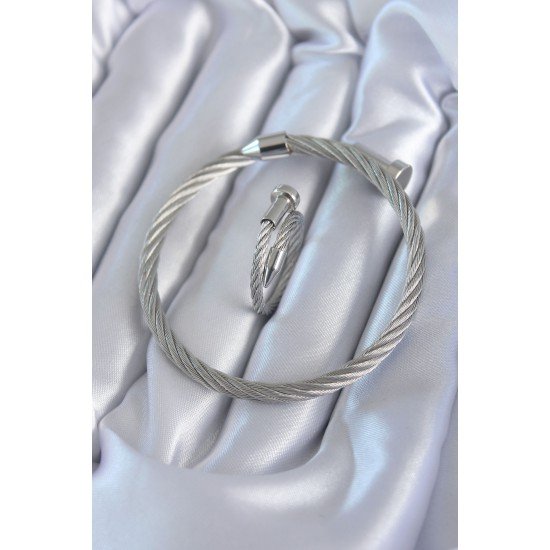 316L Çelik Gümüş Renk Sarmal Model Erkek Bileklik Yüzük Kombini