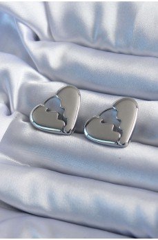 Gümüş Renk Kırık Kalp Model Pirinç Kadın Küpe Gümüş Renk Kırık Kalp Model Pirinç Kadın Küpe