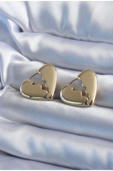 Gold Renk Kırık Kalp Model Pirinç Kadın Küpe