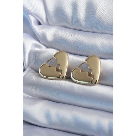 Gold Renk Kırık Kalp Model Pirinç Kadın Küpe Gold Renk Kırık Kalp Model Pirinç Kadın Küpe