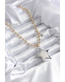 Pirinç Gold Renk Topçuk Zincir Gümüş 3D Yıldız Model Yıldız Detay VİP Kadın Kolye