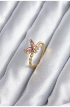 Gold Renk Pembe Zirkon Taşlı Kelebek Model Kadın Yüzük Gold Renk Pembe Zirkon Taşlı Kelebek Model Kadın Yüzük
