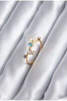 Gold Renk Renkli Zirkon Taşlı Kadın Yüzük Gold Renk Renkli Zirkon Taşlı Kadın Yüzük