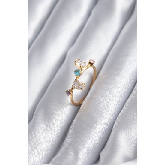 Gold Renk Renkli Zirkon Taşlı Kadın Yüzük Gold Renk Renkli Zirkon Taşlı Kadın Yüzük