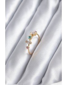 Gold Renk Zirkon Taşlı Renkli Zirkon Taşlı Kadın Yüzük