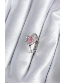 Pirinç Gümüş Renk Pembe Zirkon Taşlı Charm Model Kadın Yüzük