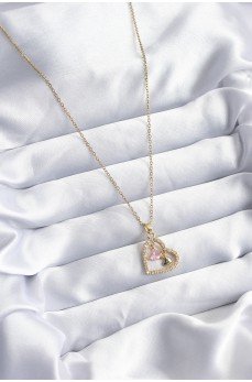 316L Çelik Gold Renk Zincir Zirkon Taşlı Kalp Model Kadın Kolye