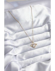 316L Çelik Gold Renk Zincir Zirkon Taşlı Kalp Model Kadın Kolye