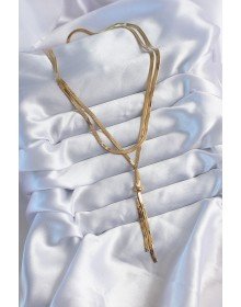 316L Çelik Gold Renk 2'li İtalyan Zincir Asansör Model Sallantı Detay Kadın Kolye