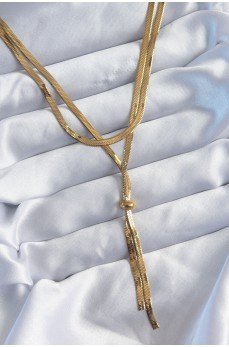 316L Çelik Gold Renk 2'li İtalyan Zincir Asansör Model Sallantı Detay Kadın Kolye