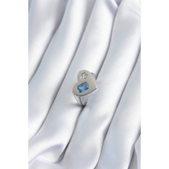 Pirinç Gümüş Renk Kalp Model Yıldız Zirkon Taş Detay Kadın Yüzük Pirinç Gümüş Renk Kalp Model Yıldız Zirkon Taş Detay Kadın Yüzük