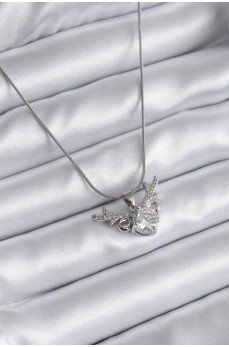 316L Çelik Gümüş Renk Zirkon Taşlı Boynuz Model Kadın Kolye