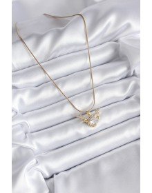 316L Çelik Gold Renk Zirkon Taşlı Boynuz Model Kadın Kolye