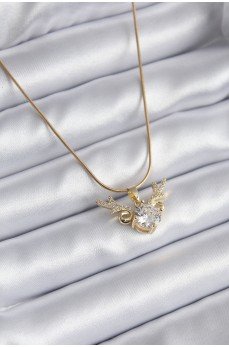 316L Çelik Gold Renk Zirkon Taşlı Boynuz Model Kadın Kolye