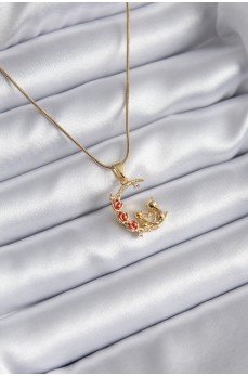 316L Çelik Gold Renk Hilal Kedi Model Zirkon Taşlı Detay Kadın Kolye