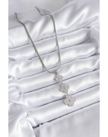 316L Çelik Gümüş Renk İtalyan Zincir Zirkon Taşı Yonca Model Kadın Kolye