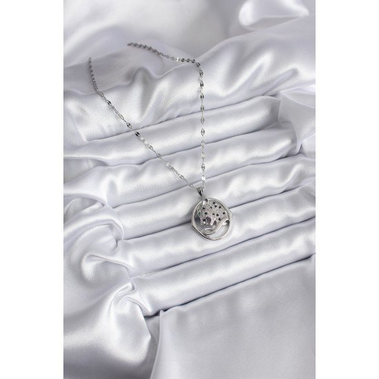 316L Çelik Gümüş Renk Zirkon Taşlı Jaguar Model Kadın Kolye