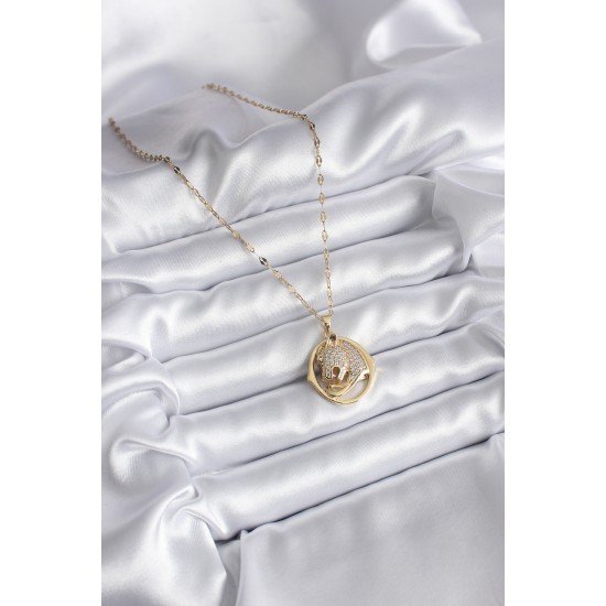 316L Çelik Gold Renk Zirkon Taşlı Jaguar Model Kadın Kolye