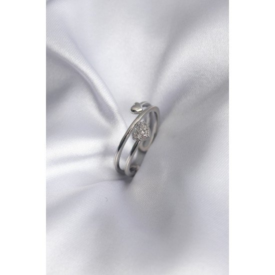 Pirinç Gümüş Renk Zirkon Taş Detay Kalp Model Kadın Yüzük Pirinç Gümüş Renk Zirkon Taş Detay Kalp Model Kadın Yüzük