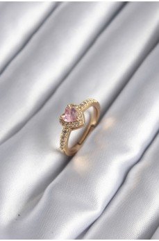 Pirinç Gold Renk Pembe Zirkon Taş Kalp Charm Model Kadın Yüzük Pirinç Gold Renk Pembe Zirkon Taş Kalp Charm Model Kadın Yüzük