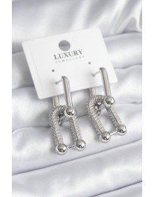 Pirinç Gümüş Renk Zirkon Taşlı Model VIP Seri Kadın Küpe