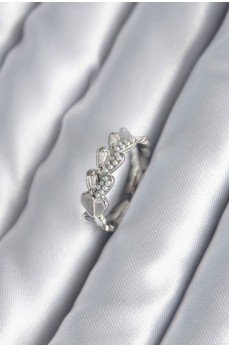 Pirinç Gümüş Renk Kalp Model İnci Detay Kadın Yüzük