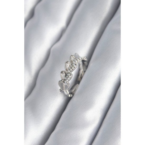 Pirinç Gümüş Renk Kalp Model İnci Detay Kadın Yüzük Pirinç Gümüş Renk Kalp Model İnci Detay Kadın Yüzük