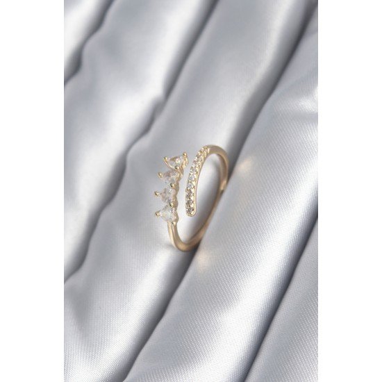 Pirinç Gold Renk Kalp Zirkon Taş Detay Kadın Yüzük Pirinç Gold Renk Kalp Zirkon Taş Detay Kadın Yüzük