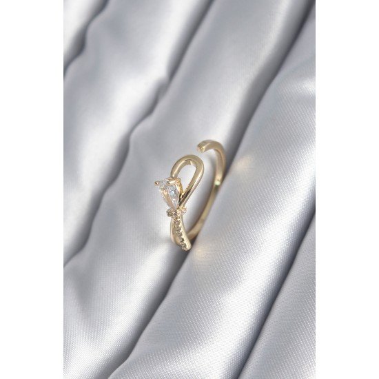 Pirinç Gold Renk Zirkon Taş Detay Kurdele Model Kadın Yüzük Pirinç Gold Renk Zirkon Taş Detay Kurdele Model Kadın Yüzük