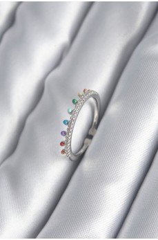 Pirinç Gümüş Renk Zirkon Taş Detay Kadın Yüzük