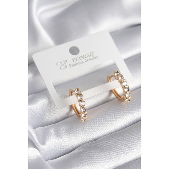 Pirinç Gold Renk Zirkon Taşlı Halka Model Kadın Küpe Pirinç Gold Renk Zirkon Taşlı Halka Model Kadın Küpe